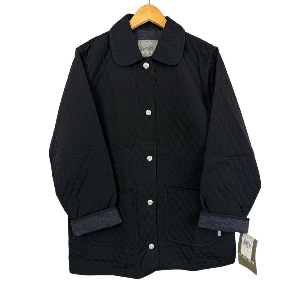 NWT Pacific Trail Black Quilted Snap Up Long Jacket Size Medium